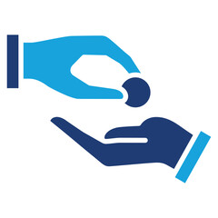 Humanity and donation icon.  Icon for symbol of charity, philanthropy, help, giving, humanity. Blue two color design
