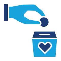 Humanity and donation icon.  Icon for symbol of charity, philanthropy, help, giving, humanity. Blue two color design