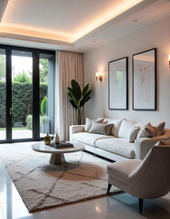 luxury living room with a classic white sofa and sofa, interior design