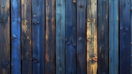 Fototapeta premium Textured Colorful Wooden Planks with Vibrant Blue and Natural Tones Create a Rustic and Artistic Background for Various Design Projects