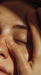 Naklejka premium Gentle facial massage techniques for relaxation spa setting close-up tranquil atmosphere self-care concepts