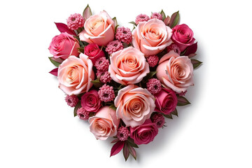 bouquet de fleurs roses en forme de coeur et rubans rose sur toute la largeur - bas de page - fond blanc