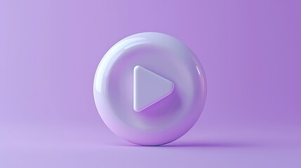 Purple Play Button 3D Render;  Digital Media Start; Website Design Element.