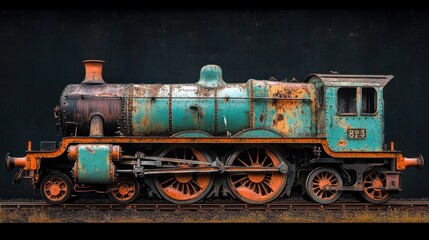 Fototapeta premium Rusty vintage steam train on display.