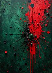 This image exhibits a dark grungy texture with prominent red and green splatters and smudges, giving it an abstract and slightly chaotic artistic appearance. new image
