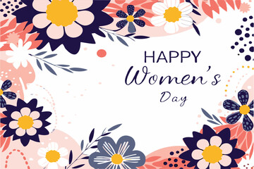 Happy Women's Day Greeting Floral Background Card Poster Or Flyer Vector Illustration In Flat Style