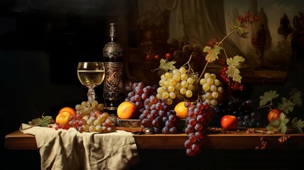 A photo of a vintage still life oil painting.