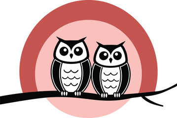 Minimal Vector Illustration of Black and White Owl Couple