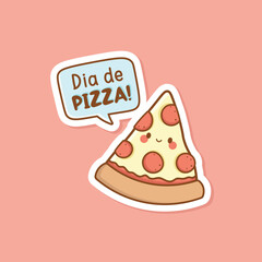Cute pizza drawing in kawaii style