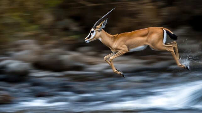 Gazelle Leaping Across a Stream: A Stunning Wildlife Capture