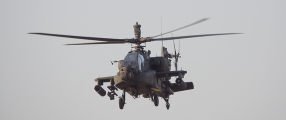 ah-64 apache military helicopter in action