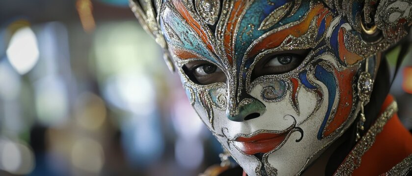 Intricate Venetian Mask, Closeup Portrait, Mysterious Carnival Costume