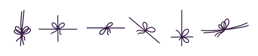 bow made of twine. Rope, simple cord. Decorative twine. Decoration design. Hand drawn bow knot vector illustration. For gifts and presents.