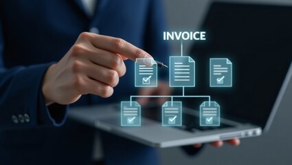 Business professional managing virtual documents with stylus in futuristic office environment