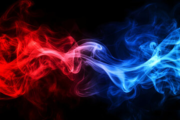 Obraz premium Red and blue smoke gently curling in the air, creating a mesmerizing composition with flowing movement.
