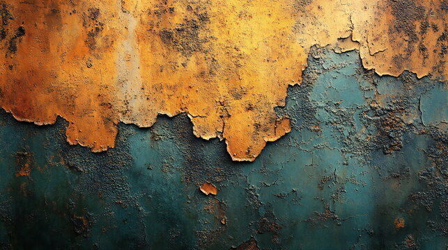 Unique textured wall featuring rust and peeling paint in warm and cool tones showcasing weathered beauty