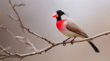 Red-billed Fire Finch Perched on a Branch