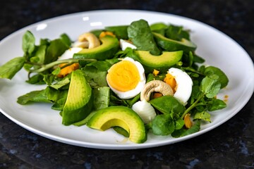 Healthy low carb paleo food, salad, avocado
