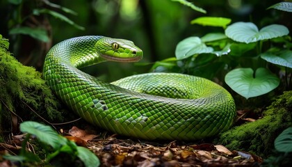 Fototapeta premium green snake in the grass