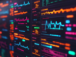 vibrant digital dashboard displaying colorful data visualizations and analytics charts