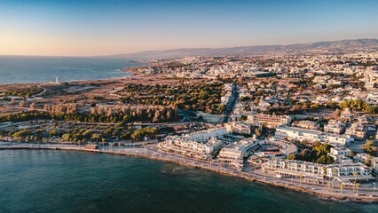 Obraz premium Aerial view of Paphos coastline and cityscape.