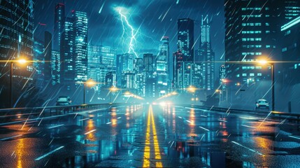 Obraz premium Thunderstorm displays an abstract beauty. Lightning and rain dominate the dark, stormy sky.