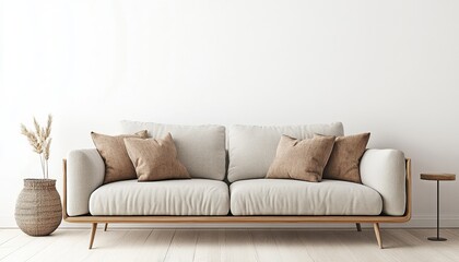 Modern Minimalist Living Room Interior Design with Wooden Furniture and Large Windows