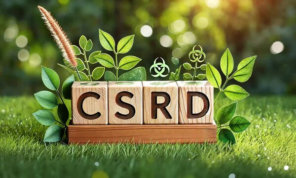 CSRD Sustainability Concept With Wooden Blocks And Leaves
