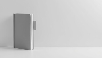 Book mockup with bookmark hanging out, placed on clean monochrome background, emphasis on cover and bookmark details