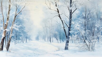 A photo of a winter landscape watercolor painting