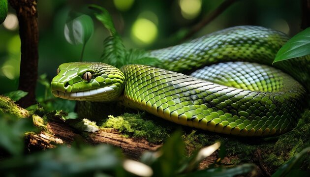 green snake in the grass