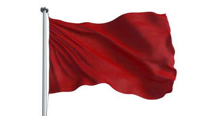 Vivid red blank flag with smooth texture on a bright white background
