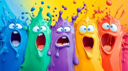 Obraz premium Colorful paint characters screaming in surprise and disbelief