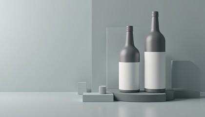 Slim bottle mockup displayed on smooth background, focusing on label design with minimal background elements