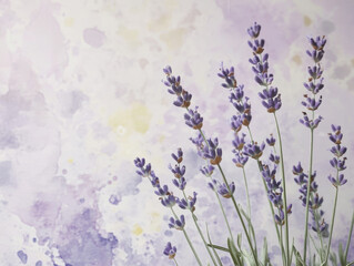 Obraz premium Close-up capture of lavender with a soft watercolor background.