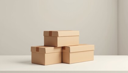 Fototapeta premium Stack of boxes mockup displayed on clean surface, focusing on shapes and edges with soft lighting and unobtrusive background