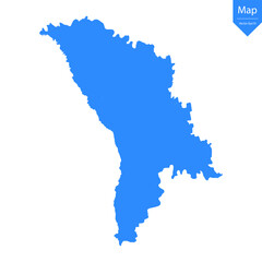 Blue map of Moldova isolated on white background. Vector illustration eps10.	
