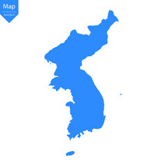 Blue map of Korea isolated on white background. Vector illustration eps10.	
