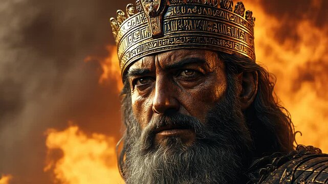 King Xerxes Portrait with Fire Background