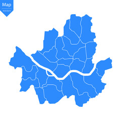 Fototapeta premium Blue map of Seoul isolated on white background. Vector illustration eps10. 