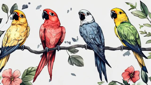 Colorful Tropical Macaw Parrot Vector Illustration of Exotic Wildlife