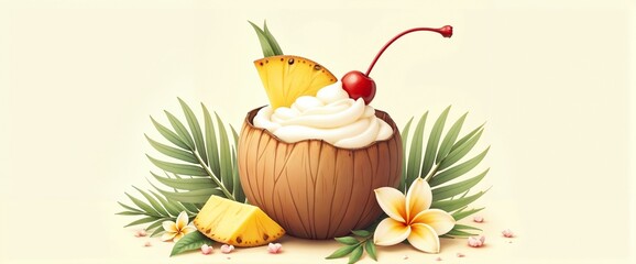 Pastel Coconut Cocktail with Tropical Garnish