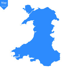 Blue map of Wales isolated on white background. Vector illustration eps10.	
