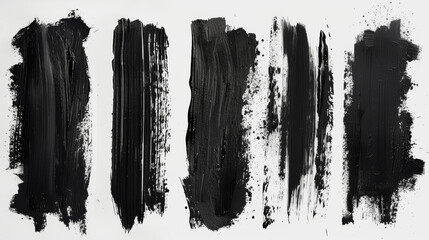 an abstract artwork in black and white. It consists of several vertical stripes of different lengths and widths, applied with a wide brush on a light background. The stripes have uneven edges and crea