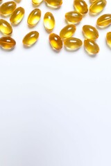 Capsule of omega 3, 6, 9 fish oil, vitamin, food supplement on white background 