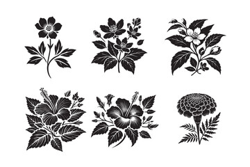 Flowers Silhouette Vector Illustration on a white background