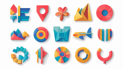 Collection of modern paper art icons centered composition for web design and presentations