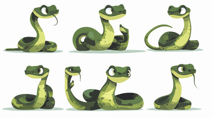 Obraz premium Colorful Snake in Different Poses: Cartoon Illustration with Wide Angle View