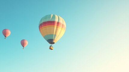 Fototapeta premium Colorful Hot Air Balloons Floating in Clear Sky, Perfect for Text