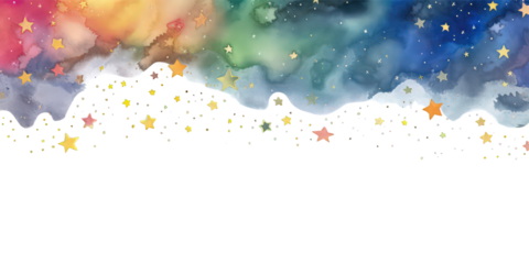 Watercolor colorful night space with stars border illustration on transparent background